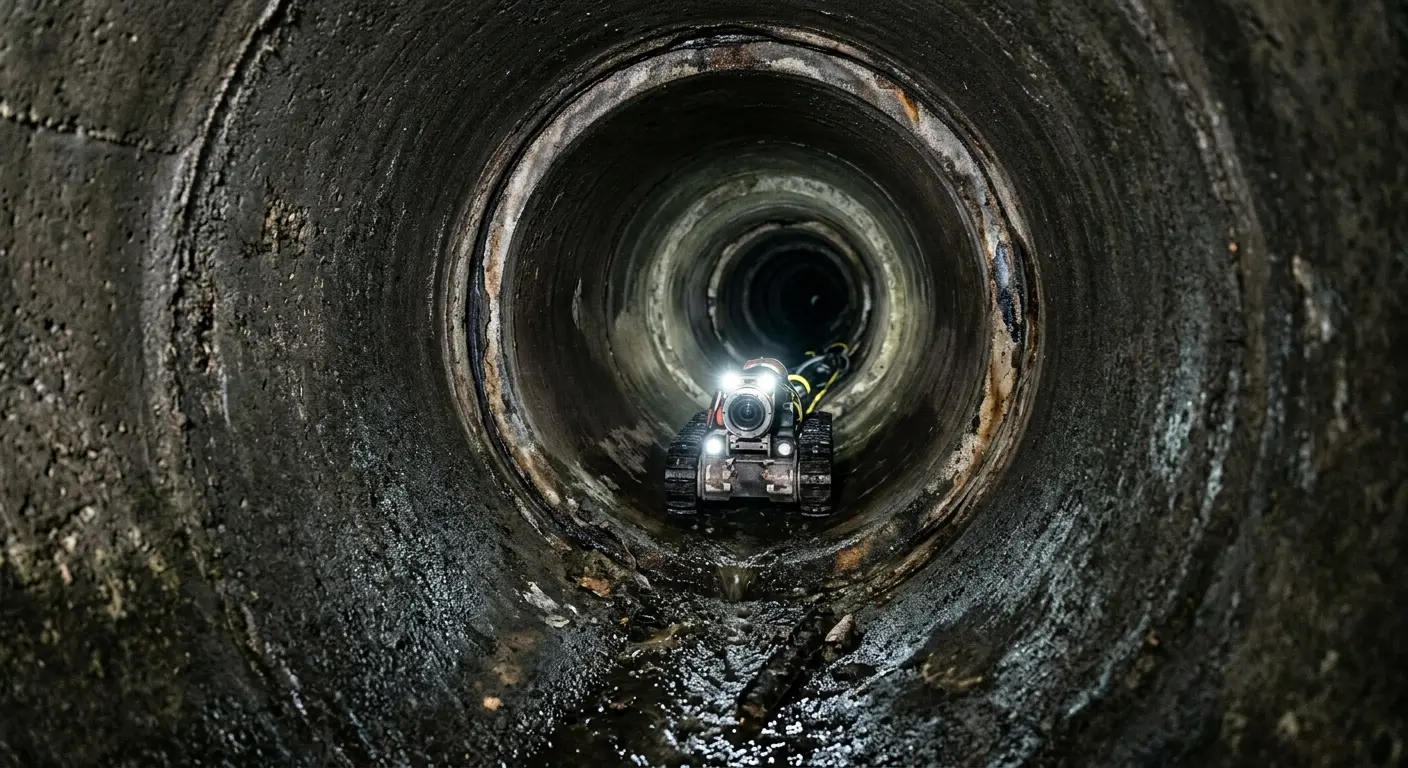 Robotic sewer camera inspecting pipe interior for Sewer Line Cleaning in Loudon